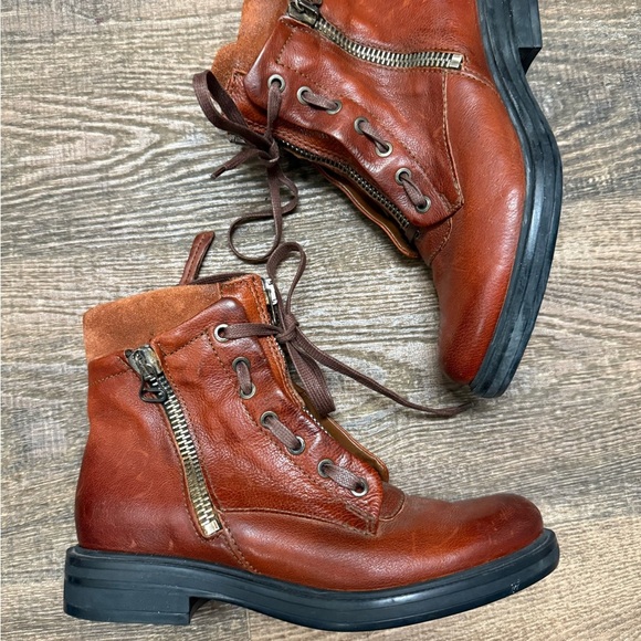 MJUS Sz. 38 (7.5) worn twice!! Brown Leather Ankle Boots zip suede top cognac - Picture 2 of 16